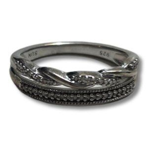 Diamond, Sterling Silver, Double Band Ring, Size 7